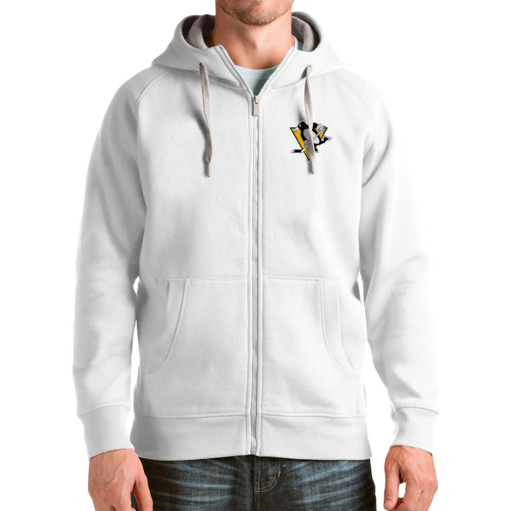 Pittsburgh Penguins Antigua Logo Victory Full-Zip Hoodie - White Hoodies