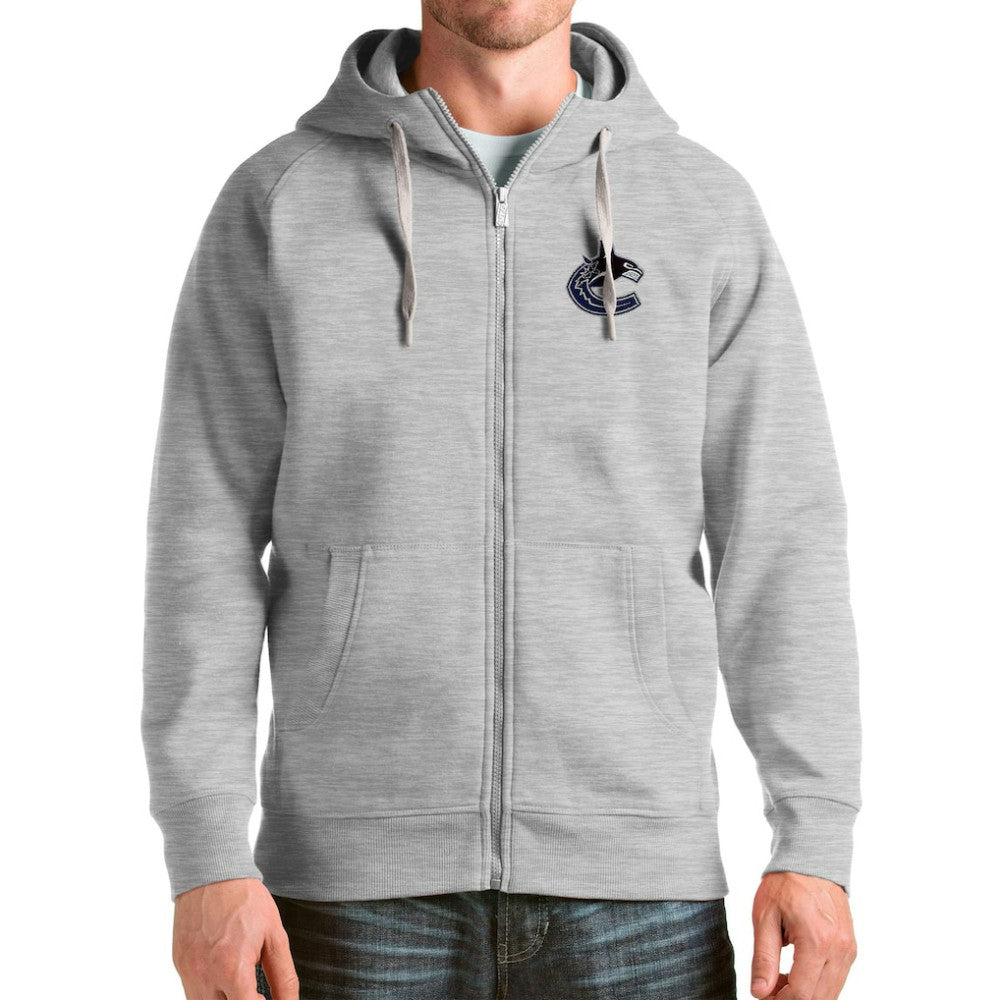 Vancouver Canucks Antigua Logo Victory Full-Zip Hoodie - Heathered Gray Hoodies