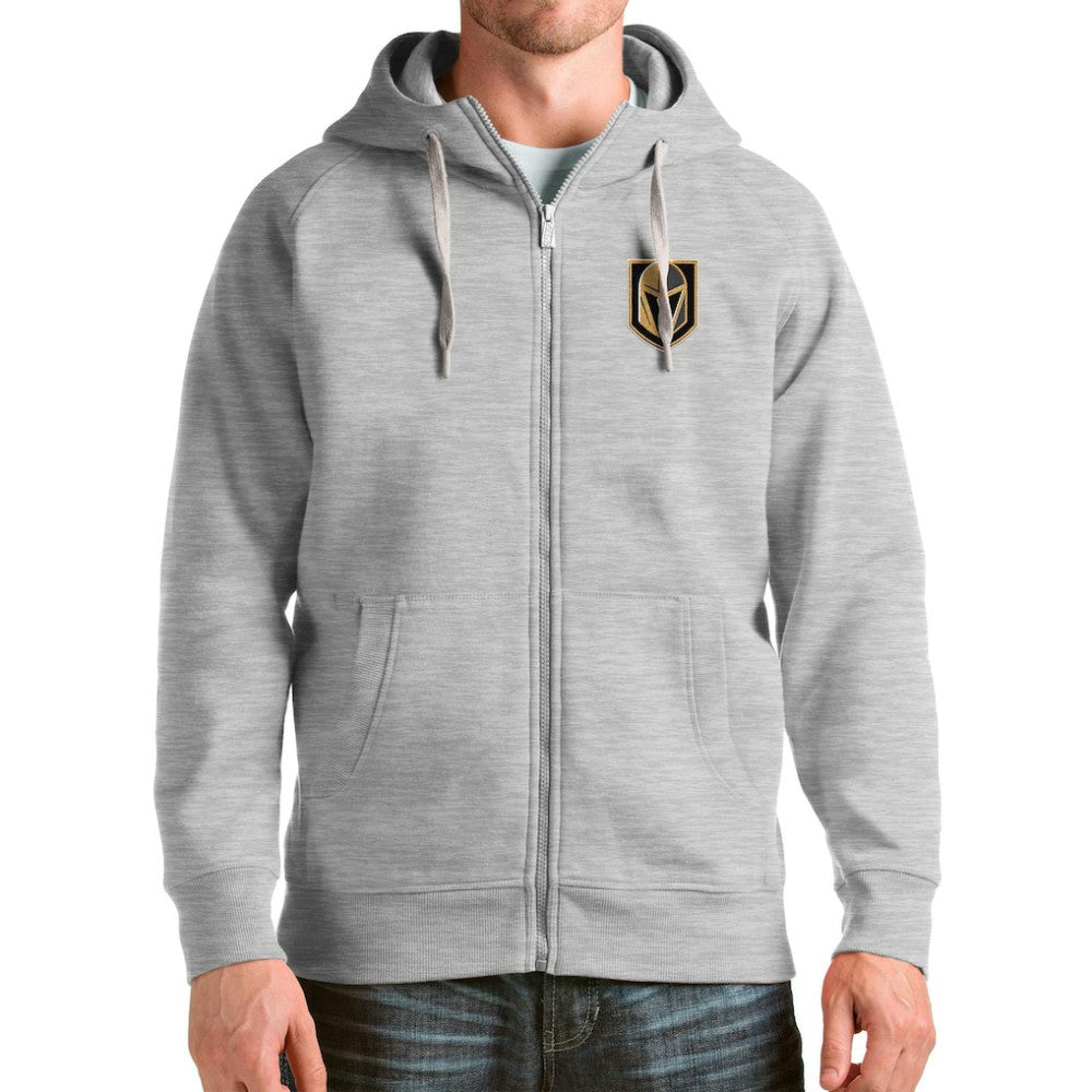Vegas Golden Knights Antigua Logo Victory Full-Zip Hoodie - Heathered Gray Hoodies