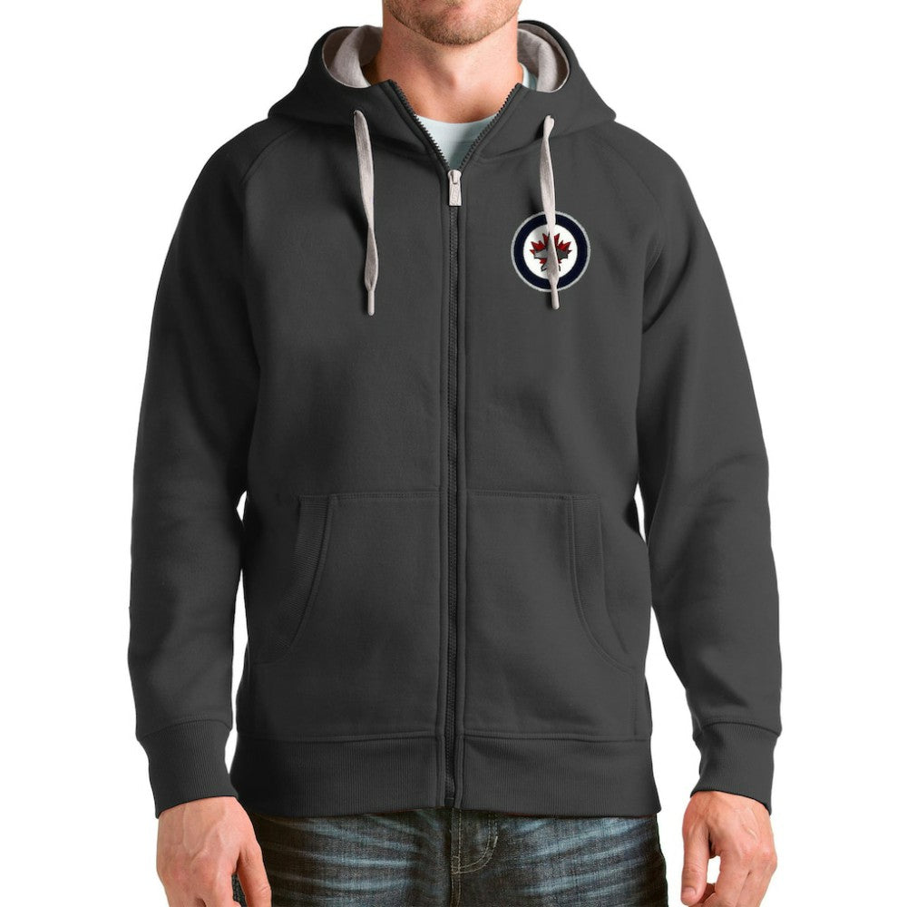 Winnipeg Jets Antigua Logo Victory Full-Zip Hoodie - Charcoal Hoodies