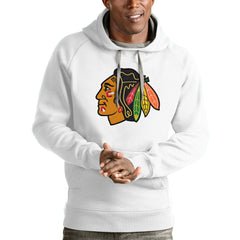 Chicago Blackhawks Antigua Logo Victory Pullover Hoodie - White Hoodies
