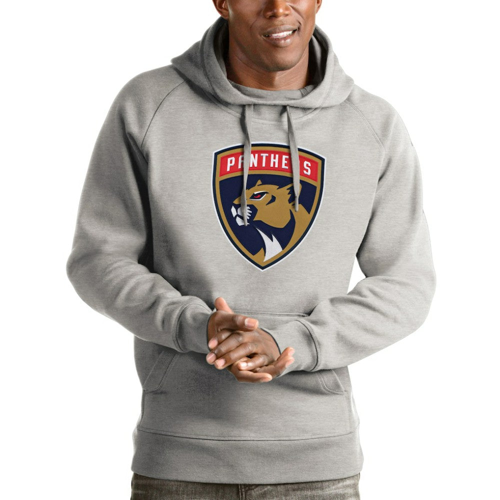Florida Panthers Antigua Logo Victory Pullover Hoodie - Heathered Gray Hoodies