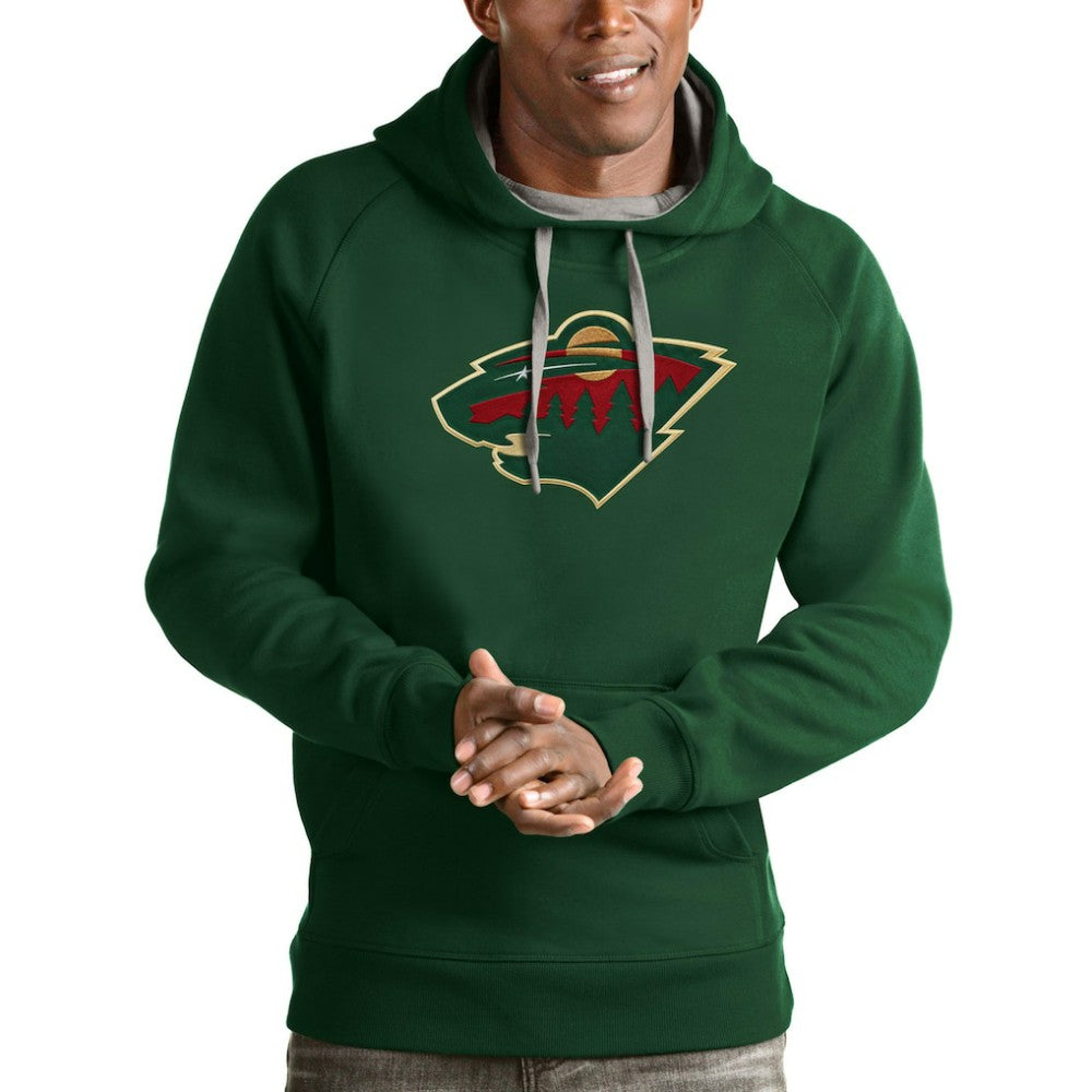 Minnesota Wild Antigua Logo Victory Pullover Hoodie - Hunter Green Hoodies