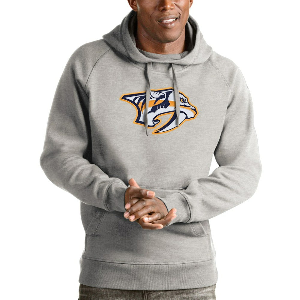 Nashville Predators Antigua Logo Victory Pullover Hoodie - Heathered Gray Hoodies