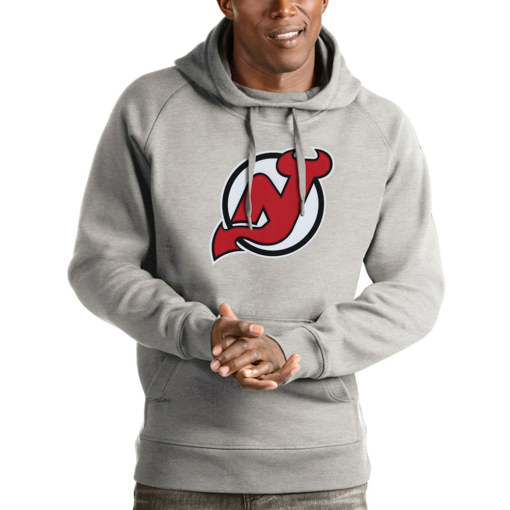 New Jersey Devils Antigua Logo Victory Pullover Hoodie - Heathered Gray Jerseys