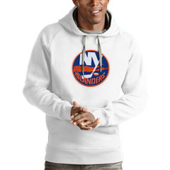 New York Islanders Antigua Logo Victory Pullover Hoodie - White Hoodies