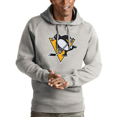 Pittsburgh Penguins Antigua Logo Victory Pullover Hoodie - Heathered Gray Hoodies