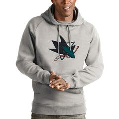 San Jose Sharks Antigua Logo Victory Pullover Hoodie - Heathered Gray Hoodies