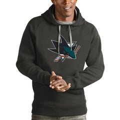 San Jose Sharks Antigua Logo Victory Pullover Hoodie - Charcoal Hoodies