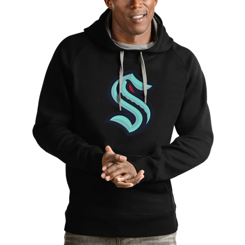 Seattle Kraken Antigua Logo Victory Pullover Hoodie - Black Hoodies