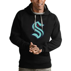 Seattle Kraken Antigua Logo Victory Pullover Hoodie - Black Hoodies