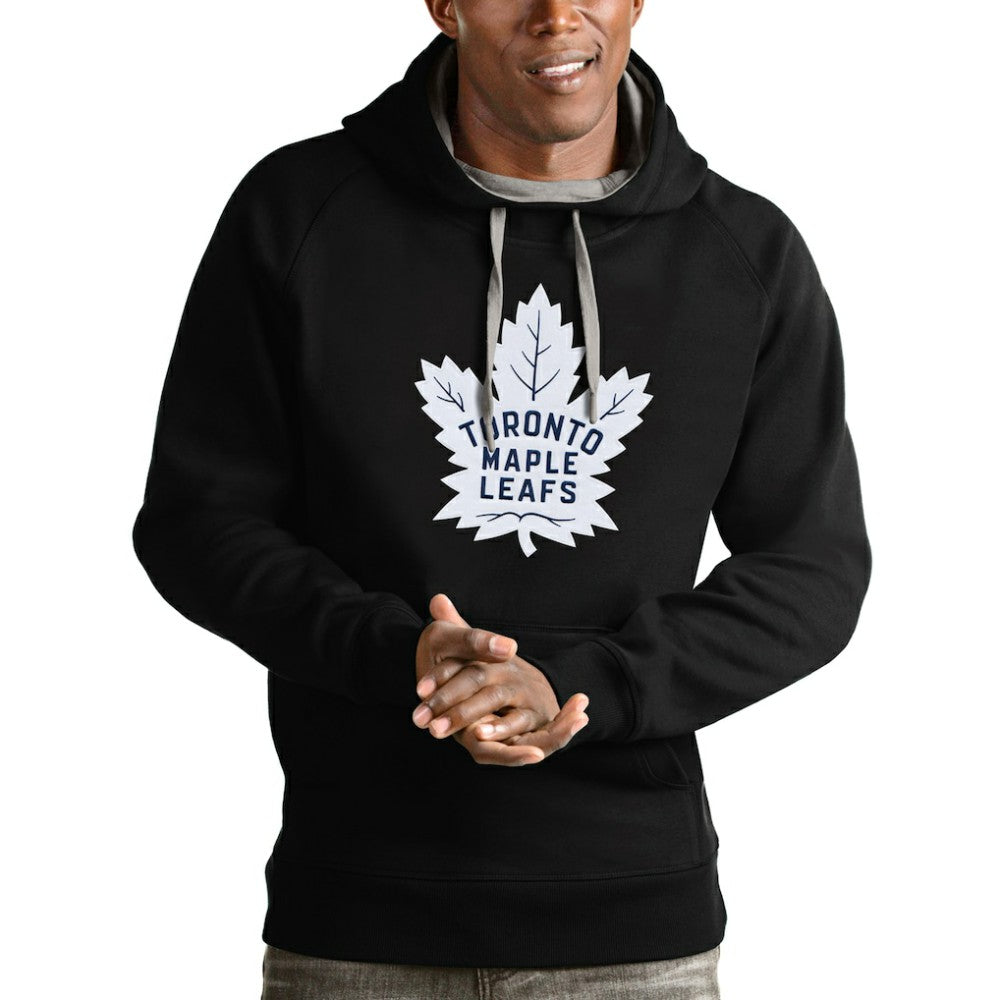 Toronto Maple Leafs Antigua Logo Victory Pullover Hoodie - Black Hoodies