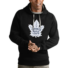 Toronto Maple Leafs Antigua Logo Victory Pullover Hoodie - Black Hoodies