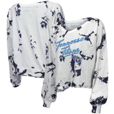 Tennessee Titans Majestic Threads Women's Off-Shoulder Tie-Dye V-Neck Long Sleeve T-Shirt - White/Navy on sale