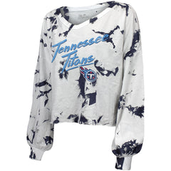 Tennessee Titans Majestic Threads Women's Off-Shoulder Tie-Dye V-Neck Long Sleeve T-Shirt - White/Navy on sale