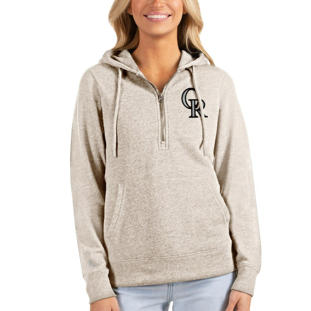 Colorado Rockies Antigua Women's Action Half-Zip Pullover Hoodie Oatmeal