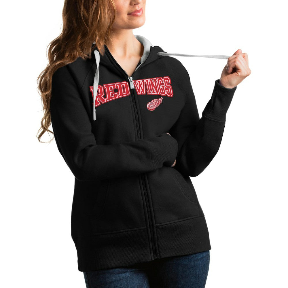 Detroit Red Wings Antigua Women's Wordmark Victory Full-Zip Hoodie - Black Hoodies