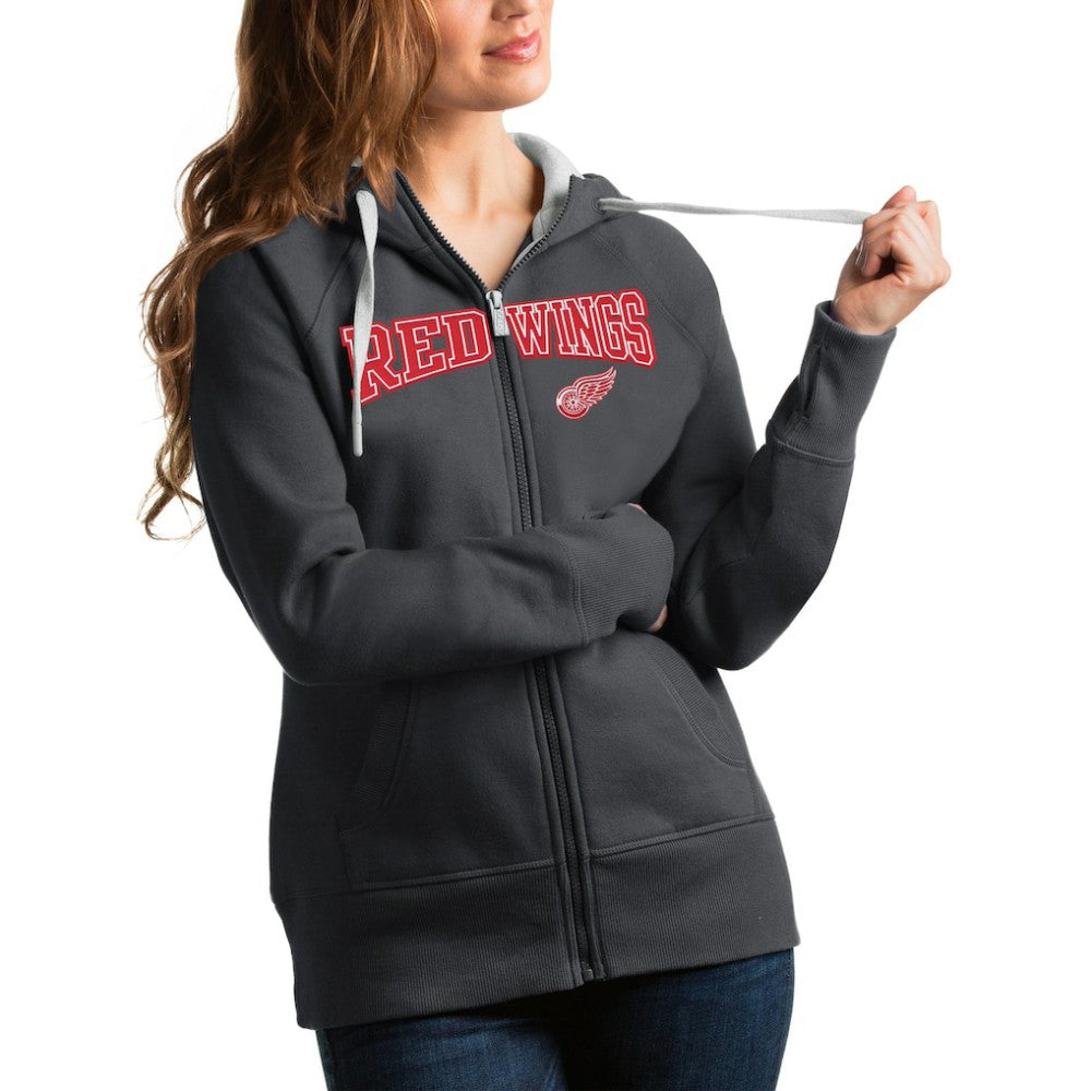 Detroit Red Wings Antigua Women's Wordmark Victory Full-Zip Hoodie - Charcoal Hoodies