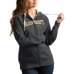 Vegas Golden Knights Antigua Women's Wordmark Victory Full-Zip Hoodie - Charcoal Hoodies