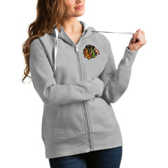 Chicago Blackhawks Antigua Women's Victory Full-Zip Hoodie - Heathered Gray Hoodies