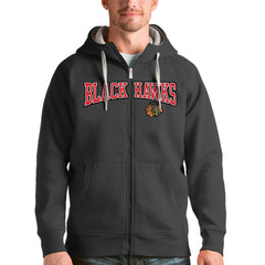 Chicago Blackhawks Antigua Wordmark Victory Full-Zip Hoodie - Charcoal Hoodies