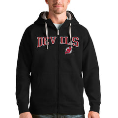 New Jersey Devils Antigua Wordmark Victory Full-Zip Hoodie - Black Jerseys