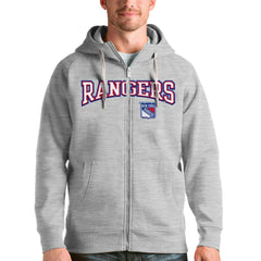 New York Rangers Antigua Wordmark Victory Full-Zip Hoodie - Heathered Gray Hoodies