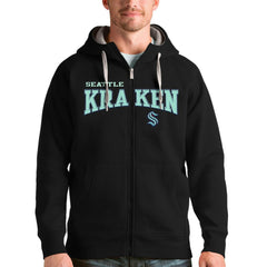 Seattle Kraken Antigua Wordmark Victory Full-Zip Hoodie - Black Hoodies