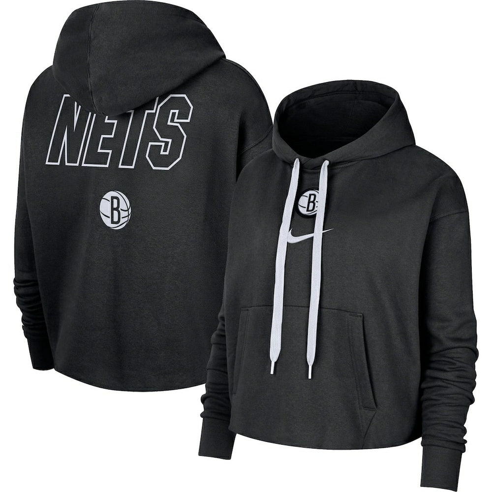 Brooklyn Nets Women's Courtside Cropped Pullover Hoodie - Black shop