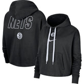 Brooklyn Nets Women's Courtside Cropped Pullover Hoodie - Black shop