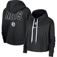 Brooklyn Nets Women's Courtside Cropped Pullover Hoodie - Black shop