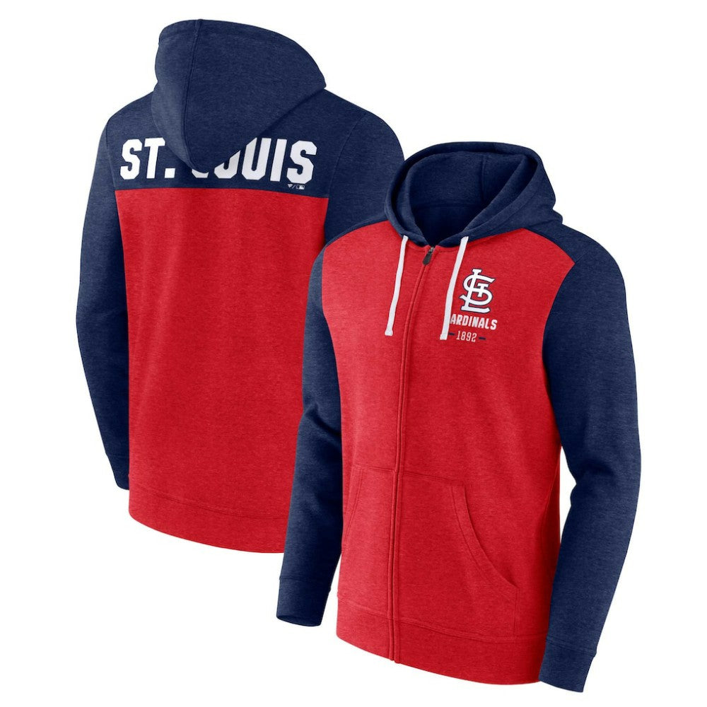 St. Louis Cardinals Blown Away Full-Zip Hoodie Heathered Red/Heathered Navy