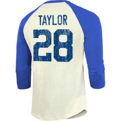 Jonathan Taylor Indianapolis Colts Majestic Threads Vintage Player Name & Number Raglan 3/4-Sleeve T-Shirt - Cream/Royal discount