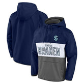 Seattle Kraken Fanatics Backhand Shooter Defender Anorak Raglan Hoodie Quarter-Zip Jacket - Deep Sea Blue/Gray Hoodies