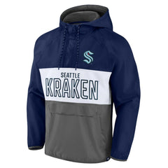 Seattle Kraken Fanatics Backhand Shooter Defender Anorak Raglan Hoodie Quarter-Zip Jacket - Deep Sea Blue/Gray Hoodies