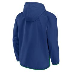 Vancouver Canucks Fanatics Backhand Shooter Defender Anorak Raglan Hoodie Quarter-Zip Jacket - Blue/Green Hoodies