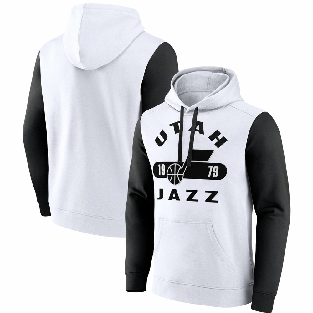Utah Jazz Attack Colorblock Pullover Hoodie - White/Black outlet