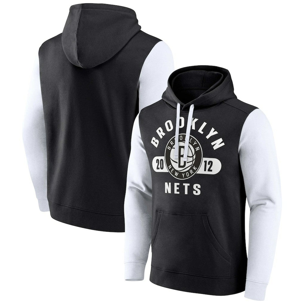 Brooklyn Nets Attack Colorblock Pullover Hoodie - Black/White outlet