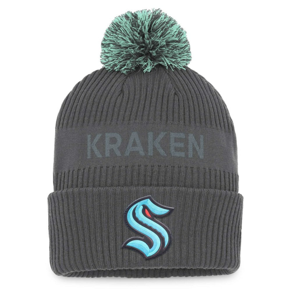 Seattle Kraken Fanatics Authentic Pro Home Ice Cuffed Knit Hat with Pom - Charcoal Hats