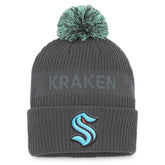 Seattle Kraken Fanatics Authentic Pro Home Ice Cuffed Knit Hat with Pom - Charcoal Hats