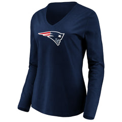 New England Patriots Women's Primary Team Logo Long Sleeve V-Neck T-Shirt - Navy sale