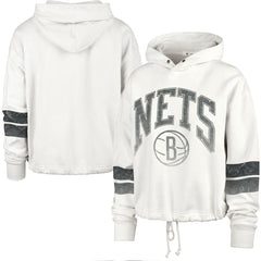 Brooklyn Nets '47 Women's Emerson Stripe Cropped Pullover Hoodie - Cream discount