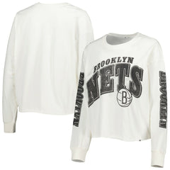 Brooklyn Nets '47 Women's Parkway Brush Back Long Sleeve Cropped T-Shirt - Cream outlet