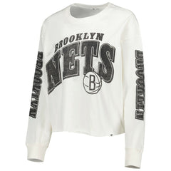 Brooklyn Nets '47 Women's Parkway Brush Back Long Sleeve Cropped T-Shirt - Cream outlet