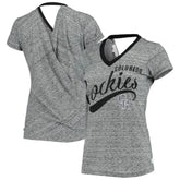 Colorado Rockies Touch Women's Hail Mary Back Wrap Space-Dye V-Neck T-Shirt Black