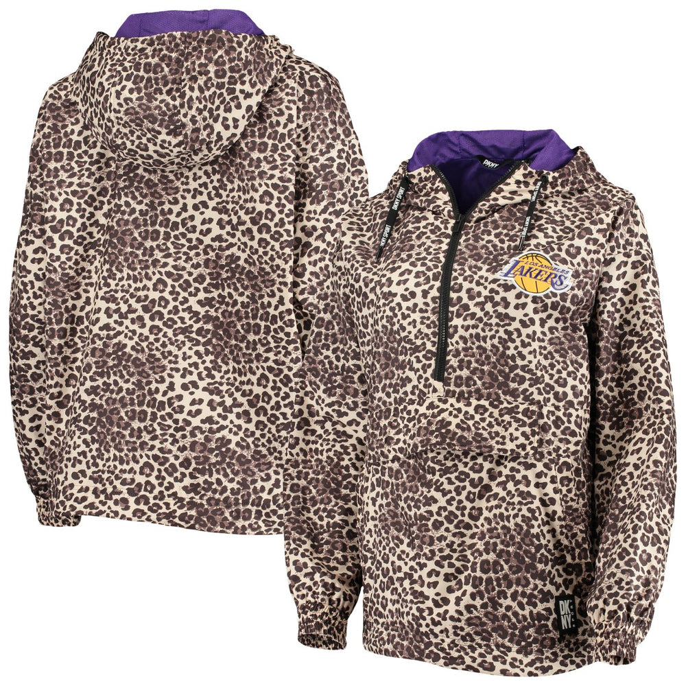 Los Angeles Lakers DKNY Sport Women's Gabriella Windbreaker Half-Zip Hoodie - Leopard sale