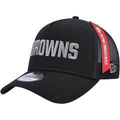 Cleveland Browns New Era x Alpha Industries A-Frame 9FORTY Trucker Snapback Hat - Black for sale