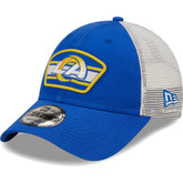 Los Angeles Rams New Era Logo Patch Trucker 9FORTY Snapback Hat - Royal/White cheap