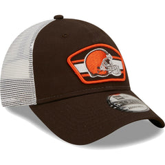 Cleveland Browns New Era Logo Patch Trucker 9FORTY Snapback Hat - Brown/White sale
