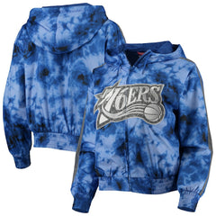 Philadelphia 76ers Women's Galaxy Sublimated Windbreaker Pullover Full-Zip Hoodie - Royal discount